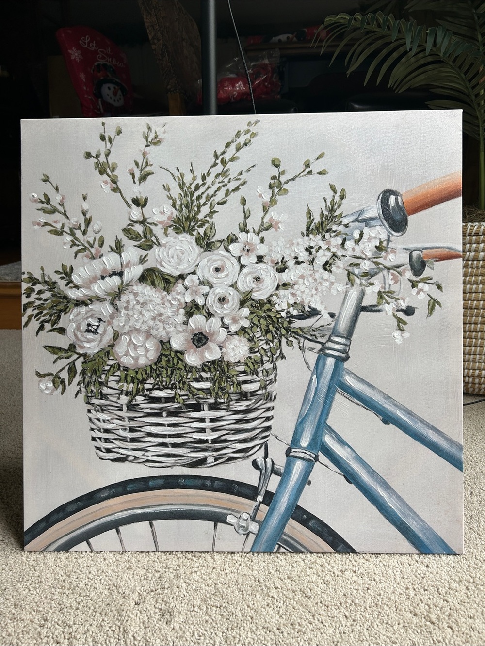 BIKE AND FLORALS PAINTED CANVAS